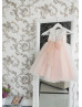 Blush Pink Glitter Lace Tulle Tea Length Flower Girl Dress